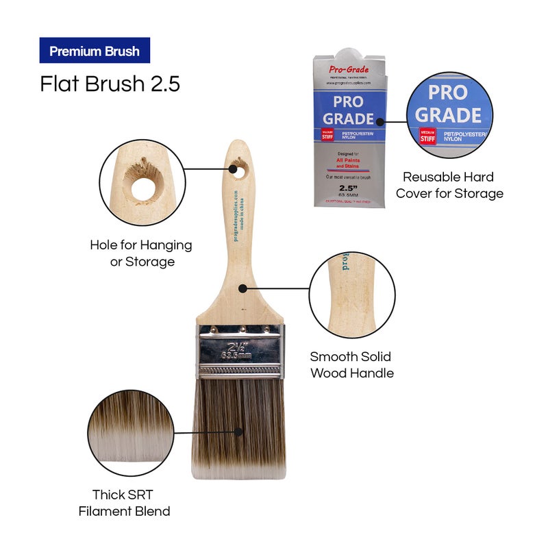 Pro-Grade 12PK 2.5 inch Flat Brush Premium Wall/Trim House Paint Brush Set Great for Professional Painter and Home Owners Painting Brushes for Cabinet Decks Fences Interior Exterior & Commercial Paintbrush. - Image 5